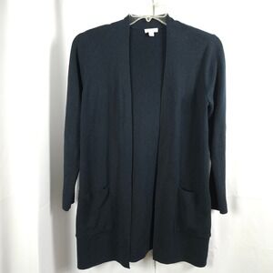 J.Jill Open Front Cardigan Sweater Women's XS Navy Pockets Long Sleeve